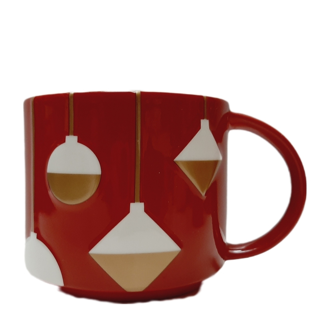 🍒 STARBUCKS 2012 Textural 3D Embossed Christmas Mug Red Gold White